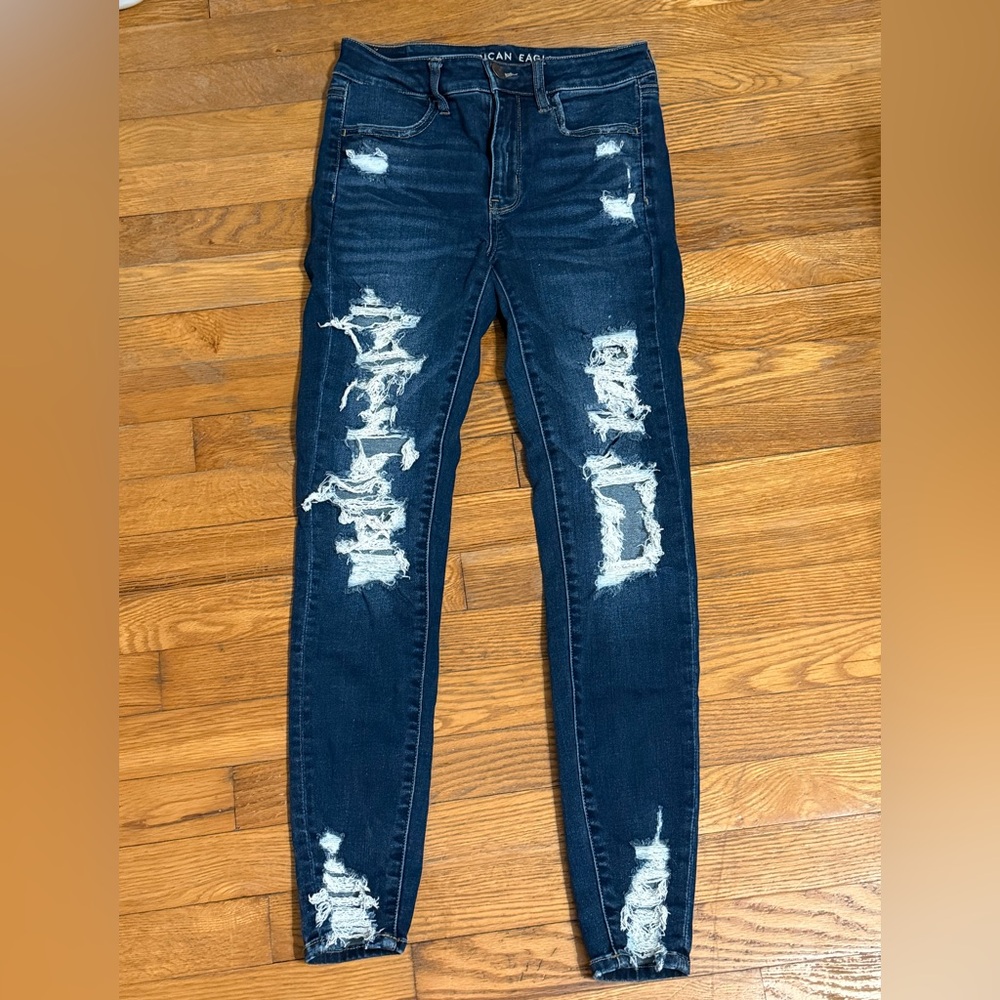 American Eagle Outfitters Dark Blue Distressed Skinny Jeans